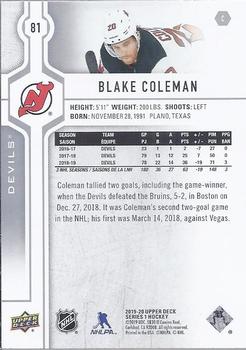 2019-20 Upper Deck #81 Blake Coleman Back