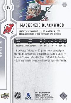 2019-20 Upper Deck #83 Mackenzie Blackwood Back