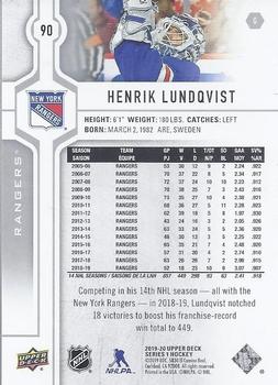 2019-20 Upper Deck #90 Henrik Lundqvist Back