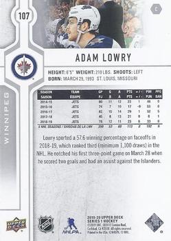 2019-20 Upper Deck #107 Adam Lowry Back