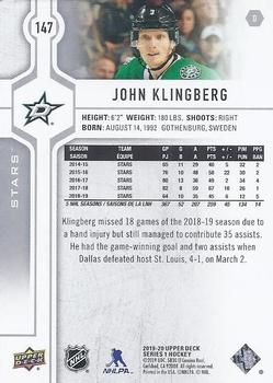 2019-20 Upper Deck #147 John Klingberg Back