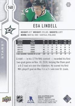 2019-20 Upper Deck #148 Esa Lindell Back