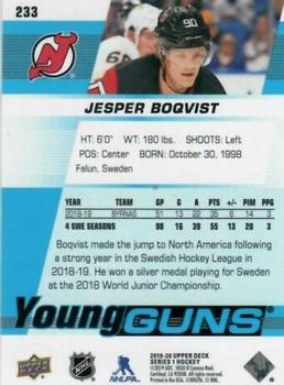 2019-20 Upper Deck #233 Jesper Boqvist Back
