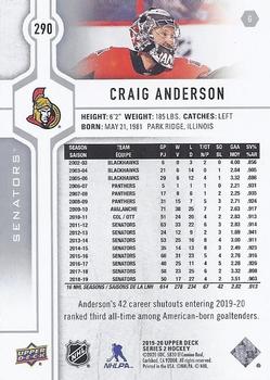 2019-20 Upper Deck #290 Craig Anderson Back