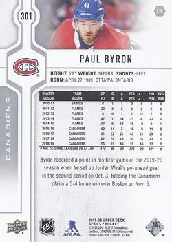 2019-20 Upper Deck #301 Paul Byron Back