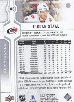 2019-20 Upper Deck #308 Jordan Staal Back