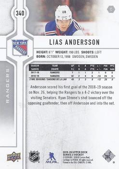 2019-20 Upper Deck #340 Lias Andersson Back