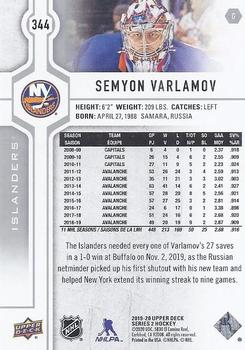 2019-20 Upper Deck #344 Semyon Varlamov Back