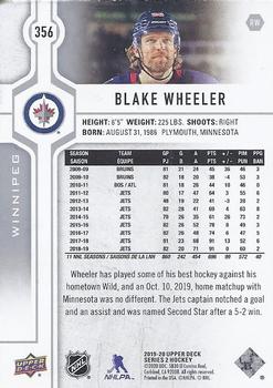 2019-20 Upper Deck #356 Blake Wheeler Back