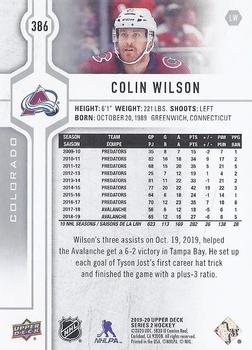 2019-20 Upper Deck #386 Colin Wilson Back