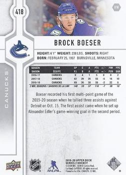 2019-20 Upper Deck #418 Brock Boeser Back