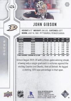2019-20 Upper Deck #424 John Gibson Back