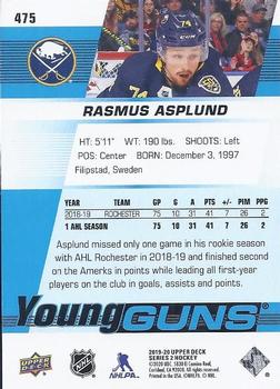 2019-20 Upper Deck #475 Rasmus Asplund Back