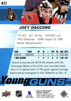 2019-20 Upper Deck #477 Joey Daccord Back