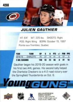 2019-20 Upper Deck #498 Julien Gauthier Back