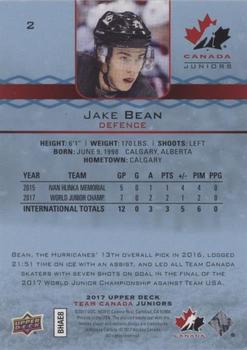 2017 Upper Deck Team Canada Juniors - Blue Spectrum #2 Jake Bean Back