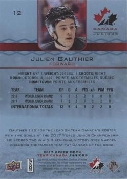 2017 Upper Deck Team Canada Juniors - Blue Spectrum #12 Julien Gauthier Back