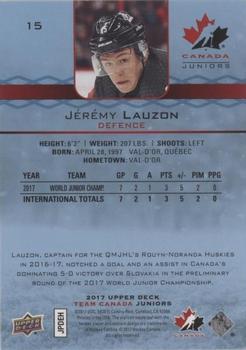 2017 Upper Deck Team Canada Juniors - Blue Spectrum #15 Jeremy Lauzon Back