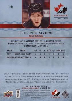 2017 Upper Deck Team Canada Juniors - Blue Spectrum #16 Philippe Myers Back