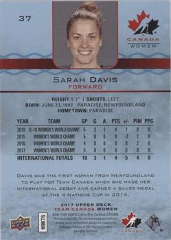 2017 Upper Deck Team Canada Juniors - Blue Spectrum #37 Sarah Davis Back