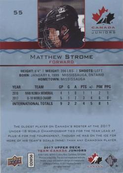 2017 Upper Deck Team Canada Juniors - Blue Spectrum #55 Matthew Strome Back