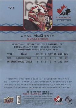 2017 Upper Deck Team Canada Juniors - Blue Spectrum #59 Jacob McGrath Back