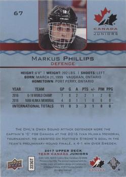 2017 Upper Deck Team Canada Juniors - Blue Spectrum #67 Markus Phillips Back