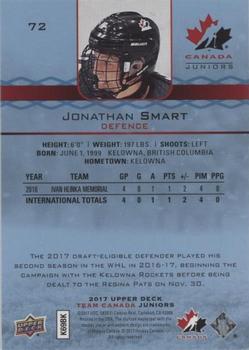2017 Upper Deck Team Canada Juniors - Blue Spectrum #72 Jonathan Smart Back