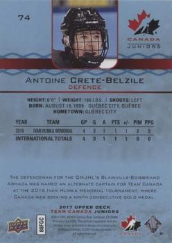 2017 Upper Deck Team Canada Juniors - Blue Spectrum #74 Antoine Crete-Belzile Back