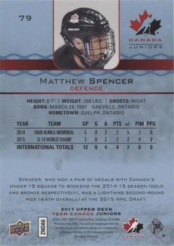 2017 Upper Deck Team Canada Juniors - Blue Spectrum #79 Matthew Spencer Back