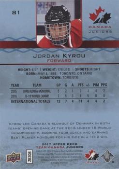 2017 Upper Deck Team Canada Juniors - Blue Spectrum #81 Jordan Kyrou Back