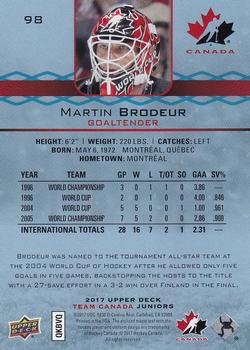 2017 Upper Deck Team Canada Juniors - Blue Spectrum #98 Martin Brodeur Back