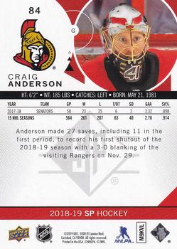 2018-19 SP #84 Craig Anderson Back