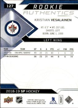 2018-19 SP #127 Kristian Vesalainen Back