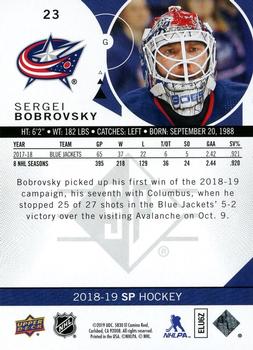 2018-19 SP - Blue #23 Sergei Bobrovsky Back