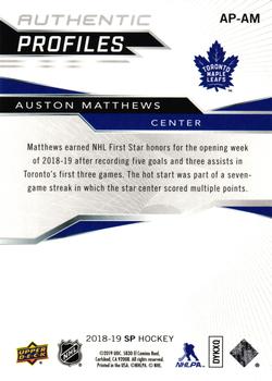 2018-19 SP - Authentic Profiles Blue #AP-AM Auston Matthews Back