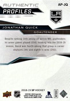2018-19 SP - Authentic Profiles Blue #AP-JQ Jonathan Quick Back