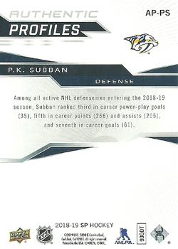 2018-19 SP - Authentic Profiles Blue #AP-PS P.K. Subban Back