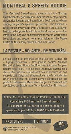1994-95 Parkhurst Tall Boys 1964-65 - Prototypes #160 Montreal's Speedy Rookie Back