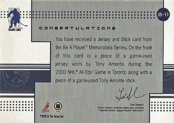 2015-16 In The Game Final Vault - 2000-01 Be A Player Memorabilia - Jersey and Stick (Red Vault Stamp) #JS-11 Tony Amonte Back
