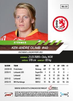 2013-14 Playercards Basic Serie (DEL) #DEL-233 Ken-Andre Olimb Back