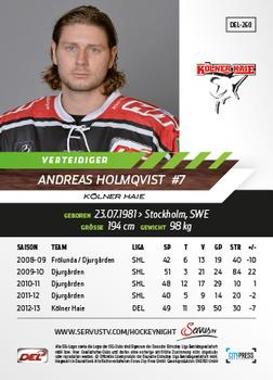 2013-14 Playercards Basic Serie (DEL) #DEL-260 Andreas Holmqvist Back