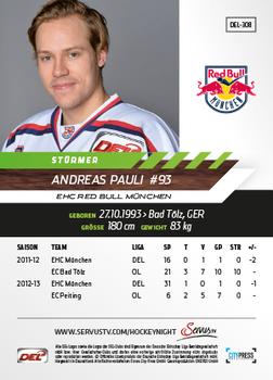 2013-14 Playercards Basic Serie (DEL) #DEL-308 Andreas Pauli Back