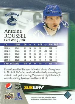 2018-19 Subway Vancouver Canucks #NNO Antoine Roussel Back
