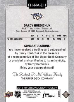 2018-19 Upper Deck Chronology - Franchise History Autographs #FH-NA-DH Darcy Hordichuk Back