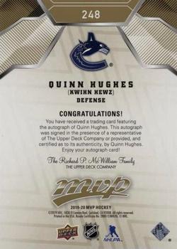 2019-20 Upper Deck MVP - Autographs #248 Quinn Hughes Back