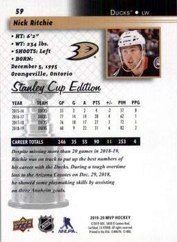 2019-20 Upper Deck MVP - Stanley Cup Edition 20th Anniversary Silver Script #59 Nick Ritchie Back