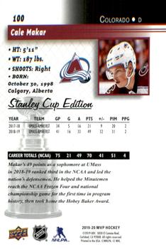 2019-20 Upper Deck MVP - Stanley Cup Edition 20th Anniversary Silver Script #100 Cale Makar Back