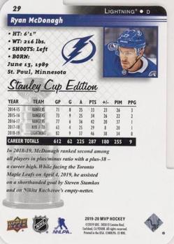 2019-20 Upper Deck MVP - Stanley Cup Edition 20th Anniversary Colors & Contours #29 Ryan McDonagh Back