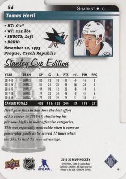 2019-20 Upper Deck MVP - Stanley Cup Edition 20th Anniversary Colors & Contours #56 Tomas Hertl Back